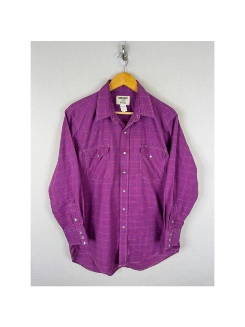 Vintage Ruddock E&W Shirts Purple Grid Western Pearl Snap Shirt Mens 16-1/2 32